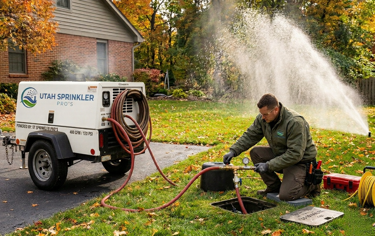 Irrigation specialist testing controller zones and water pressure with diagnostic tools on site