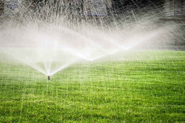 Irrigation professional testing multiple zones and controller settings on hillside property